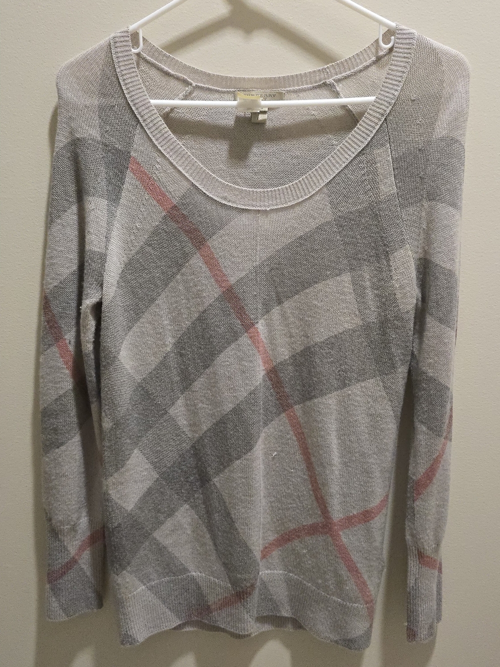Light Gray Plaid Crewneck Sweater - Burberry Small